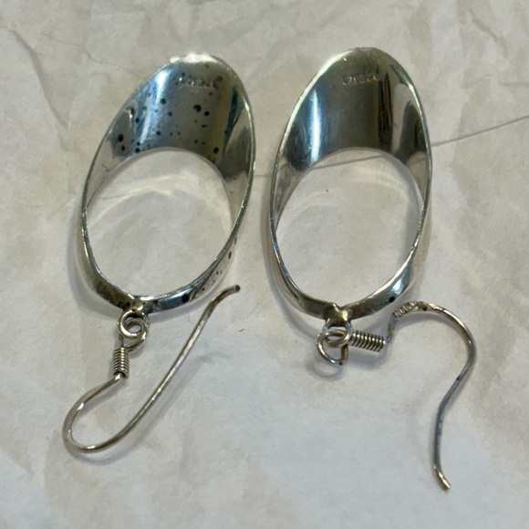 Vintage Sterling Silver Oval Drop Earrings 925 - Picture 6 of 15